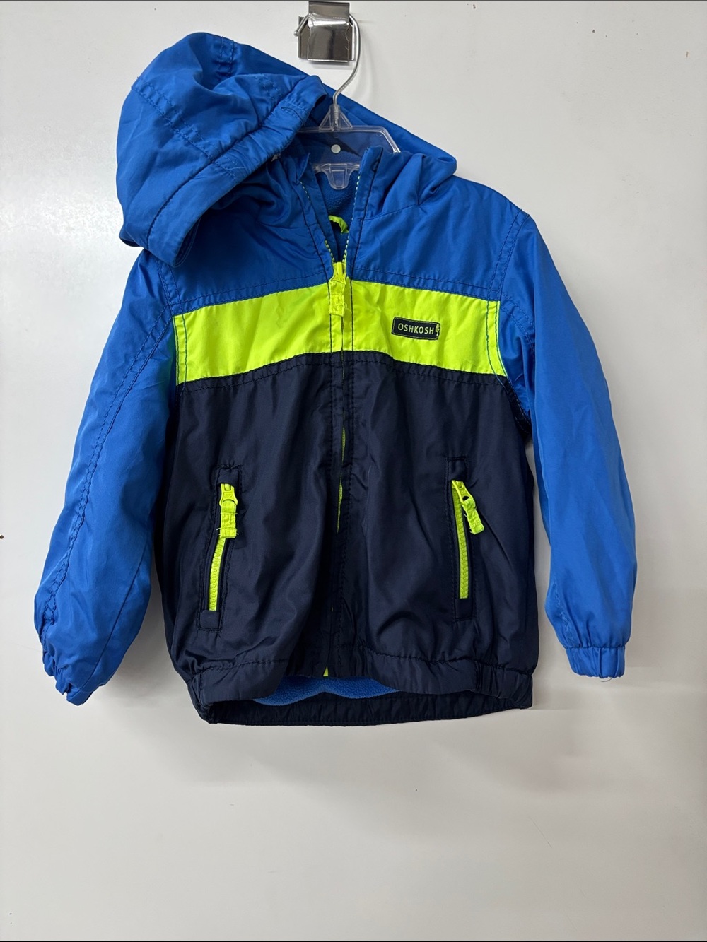 OshKosh B'gosh Blue & Neon Yellow Colorblock Hooded Jacket